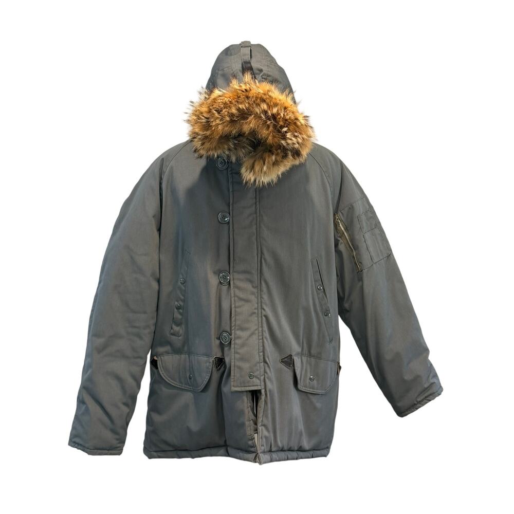 Vintage N-3B Arctic Parka Flight Jacket Fur Hood Gray USA Men's Size XL